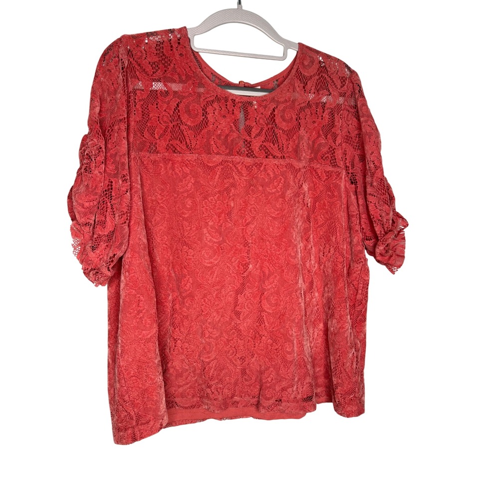Anthropologie Parvati lace top pink red short sleeveโ
